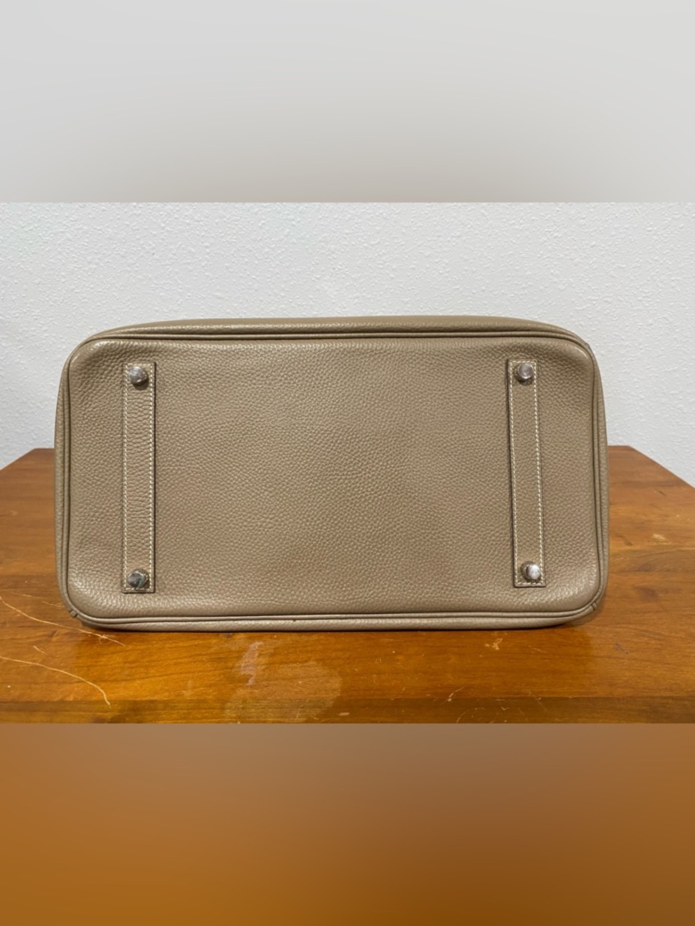 Taupe Leather Top-Handle Satchel - Picture 14 of 15